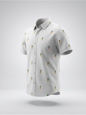 Denim & Flower White Short-Sleeve Pineapple-Print Button-Down Shirt